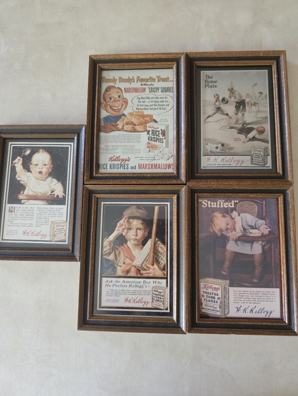 Vintage Framed Kellogg's Prints Set - Brown Frames